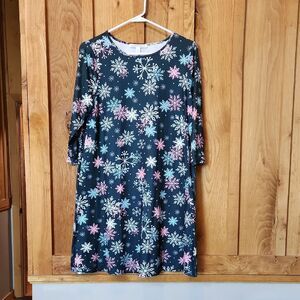 Celebrate Together Party Snowflakes A-line Knee Length Dress, Small, Blue & Pink